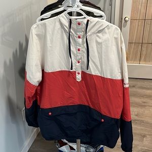 Columbia White Red Navy Colorblock Pullover Jacket